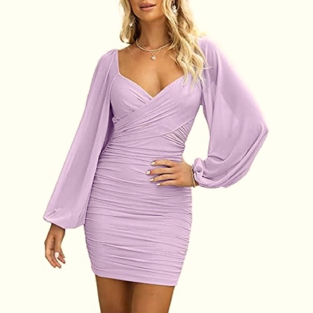 Puff Sleeve Mesh Bodycon Multi-tie Dress